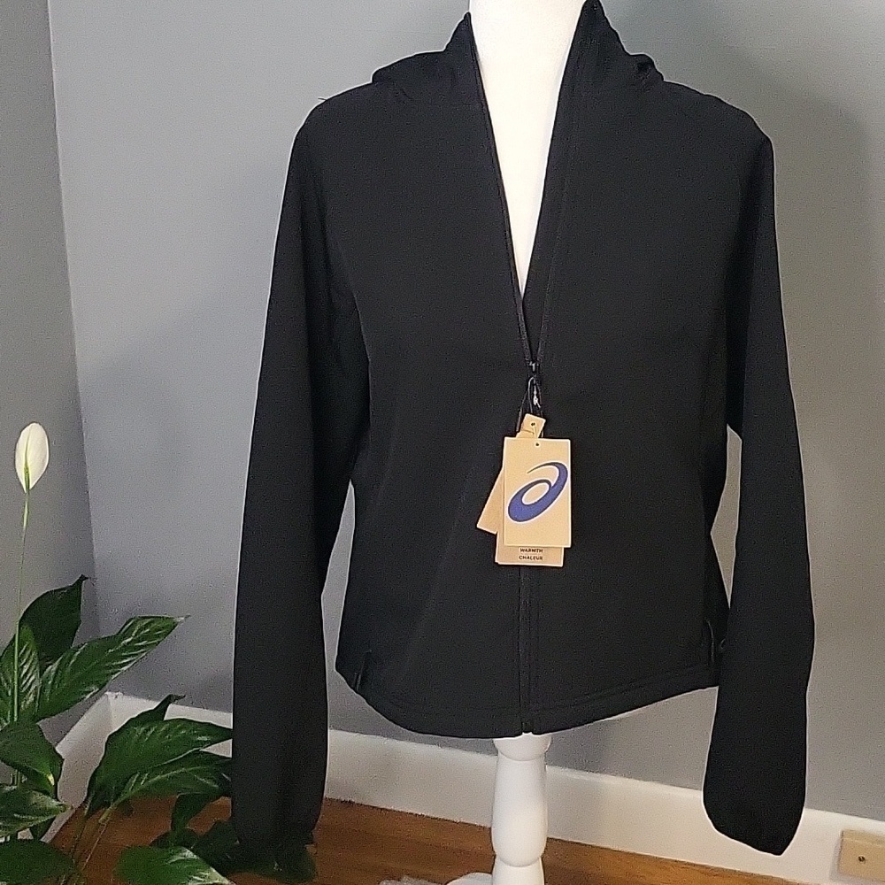 Asics Hooded Softshell Fleece Lined Scuba Hood 2 Pocket Warm Jacket Size Large